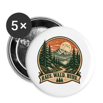 Raus Wald Ruhe Vintage Naturmotiv - Buttons groß 56 mm (5er Pack) - Weiß - Vorne