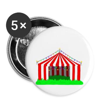Zirkuszelt in rot-weißem Streifen - Buttons groß 56 mm (5er Pack) - Weiß - Vorne