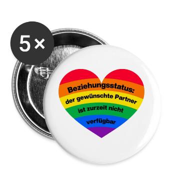 PARTNER ZURZEIT NICHT VERFÜGBAR, SINGLE, BEZIEHUNG - Buttons groß 56 mm (5er Pack) - Weiß - Vorne