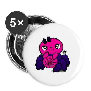 Pinker Spinnenfreundin mit Netzmuster - Buttons groß 56 mm (5er Pack) - Weiß - Vorne