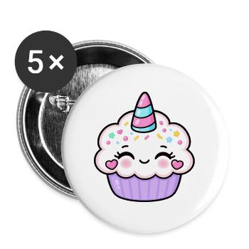 Festlicher süßer Einhorn-Cupcake - Buttons groß 56 mm (5er Pack) - Weiß - Vorne