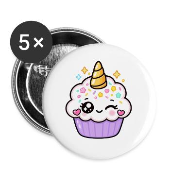 Pastell-Kawaii-Einhorn-Cupcake - Buttons groß 56 mm (5er Pack) - Weiß - Vorne