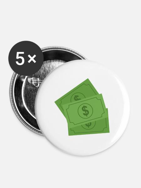 Dollar-Banknoten - Buttons groß 56 mm (5er Pack) - Weiß