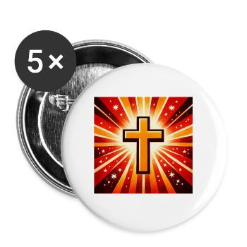 Kreuz im Sonnenstrahlenmeer - Buttons groß 56 mm (5er Pack) - Weiß - Vorne