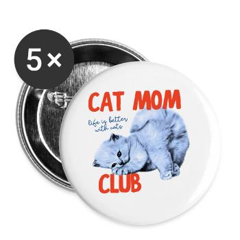 Cat Mom Club - Buttons groß 56 mm (5er Pack) - Weiß - Vorne