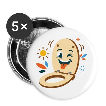 Lustige Klobrille nimmt Sonnenbad - Buttons groß 56 mm (5er Pack) - Weiß - Vorne