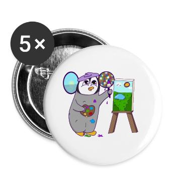 Künstler Pinguin Maler  - Buttons groß 56 mm (5er Pack) - Weiß - Vorne
