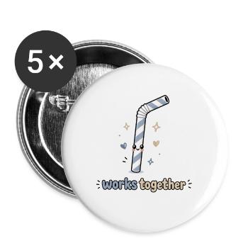 Partnerlook - 2 von 2 - Strohhalm - Buttons groß 56 mm (5er Pack) - Weiß - Vorne