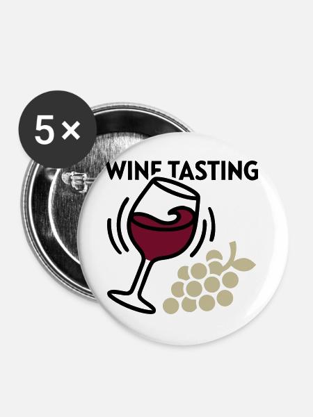 Weinprobe Glas Trauben Icon - Buttons groß 56 mm (5er Pack) - Weiß
