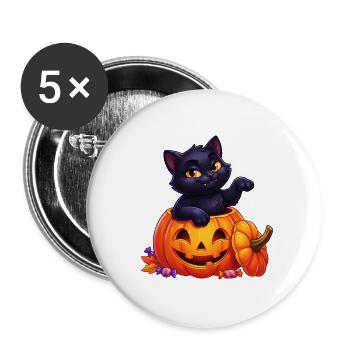 Mitternachtskätzchen im Kürbisglanz - Buttons groß 56 mm (5er Pack) - Weiß - Vorne
