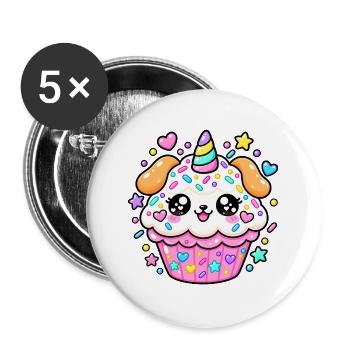 Leuchtender Kawaii-Einhorn-Cupcake - Buttons groß 56 mm (5er Pack) - Weiß - Vorne