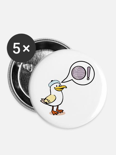 Möwenball Pétanque - Buttons groß 56 mm (5er Pack) - Weiß