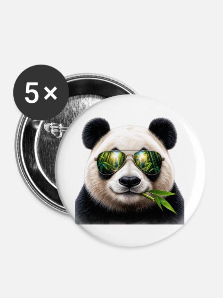 Cool Panda - Buttons groß 56 mm (5er Pack) - Weiß