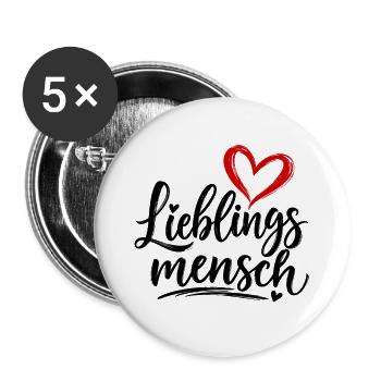 Herz-Pinselstrich mit Kalligrafie - Buttons groß 56 mm (5er Pack) - Weiß - Vorne