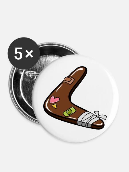 Bandagierter Bumerang - Buttons groß 56 mm (5er Pack) - Weiß