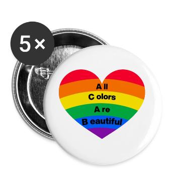 ACAB: ALL COLORS ARE BEAUTIFUL, PRIDE, LGBTQ+ - Buttons groß 56 mm (5er Pack) - Weiß - Vorne