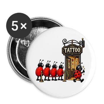 Marienkäfer Tattoo-Studio - Buttons groß 56 mm (5er Pack) - Weiß - Vorne