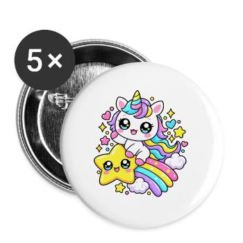 Einhorn-Regenbogensterne - Buttons groß 56 mm (5er Pack) - Weiß - Vorne
