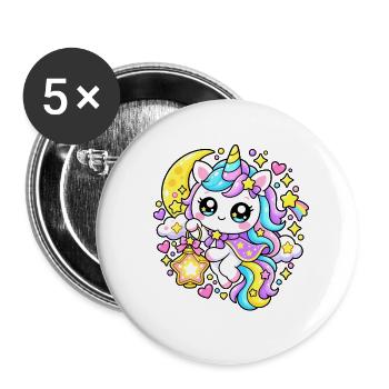 Astral Kawaii Pastell-Einhorn - Buttons groß 56 mm (5er Pack) - Weiß - Vorne