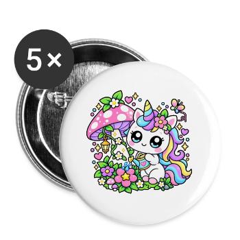 Kawaii Einhorn-Pastell-Magiegarten - Buttons groß 56 mm (5er Pack) - Weiß - Vorne