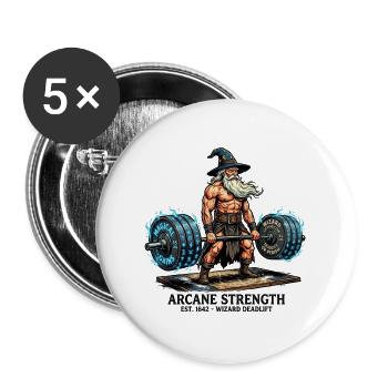 Zauberer-Kreuzheben – Arkane Kraft-Arena - Buttons groß 56 mm (5er Pack) - Weiß - Vorne