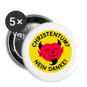 Teufel - Christentum? Nein Danke! (Farben änderbar - Buttons groß 56 mm (5er Pack) - Weiß - Vorne