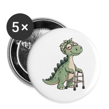 Dino mit Blumenband Rollator - Buttons groß 56 mm (5er Pack) - Weiß - Vorne