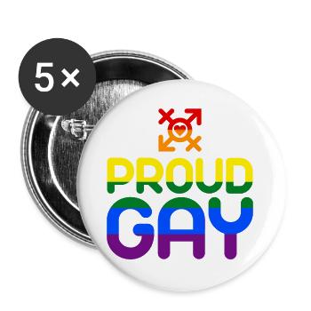 Proud Gay (farbenfroh) - Buttons groß 56 mm (5er Pack) - Weiß - Vorne