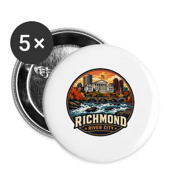 Richmond River City Vintage-Brückenemblem - Buttons groß 56 mm (5er Pack) - Weiß - Vorne