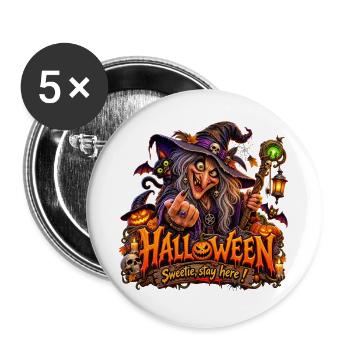 Lustige Halloween-Hexe - Buttons groß 56 mm (5er Pack) - Weiß - Vorne