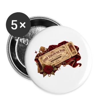 Vintage Theaterkarte mit roter Rose - Buttons groß 56 mm (5er Pack) - Weiß - Vorne