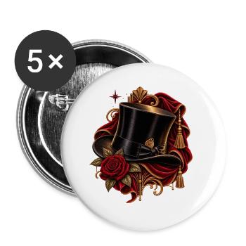 Vintage Zylinder mit roter Rose - Buttons groß 56 mm (5er Pack) - Weiß - Vorne