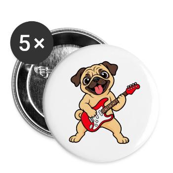 Cooler Mops mit E-Gitarre - Buttons groß 56 mm (5er Pack) - Weiß - Vorne