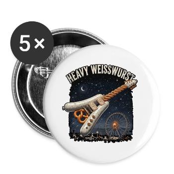 Heavy Metal Weisswurst - Buttons groß 56 mm (5er Pack) - Weiß - Vorne