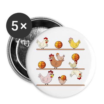 Hühnerstall Hühner Basketball - Buttons groß 56 mm (5er Pack) - Weiß - Vorne