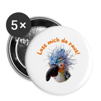 Krallo Kreisch™ kreischt: Lass mich da raus! - Buttons groß 56 mm (5er Pack) - Weiß - Vorne