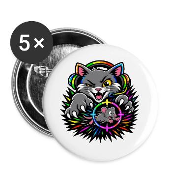 Gaming-Katze auf Mäusejagd - Buttons groß 56 mm (5er Pack) - Weiß - Vorne