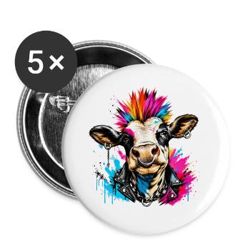 Punk Kuh - Buttons groß 56 mm (5er Pack) - Weiß - Vorne