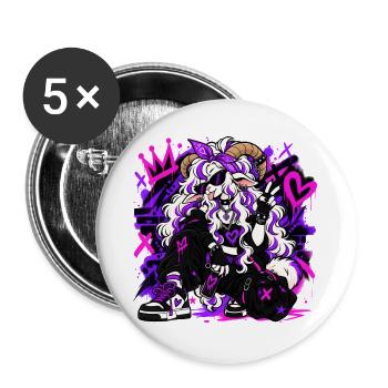 Rebellisches Graffiti-Ziegenmädchen - Buttons groß 56 mm (5er Pack) - Weiß - Vorne