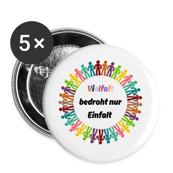 VIELFALT BEDROHT NUR EINFALT, PROTEST, NO AFD - Buttons groß 56 mm (5er Pack) - Weiß - Vorne