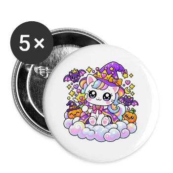 Prinzessin Einhornkatze auf Halloween-Wolken - Buttons groß 56 mm (5er Pack) - Weiß - Vorne