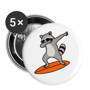 Waschbär Surf-Charme - Buttons groß 56 mm (5er Pack) - Weiß - Vorne