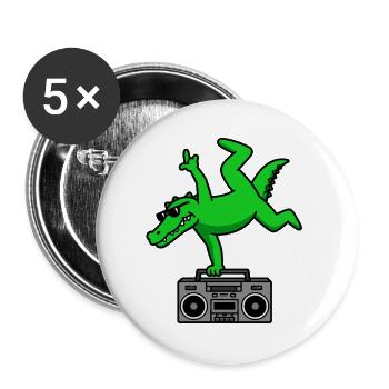 Grüner Krokodil auf Boombox - Buttons groß 56 mm (5er Pack) - Weiß - Vorne