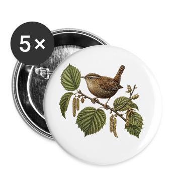 Süßer Zaunkönig – Naturwissenschaftliche Gravur - Buttons groß 56 mm (5er Pack) - Weiß - Vorne