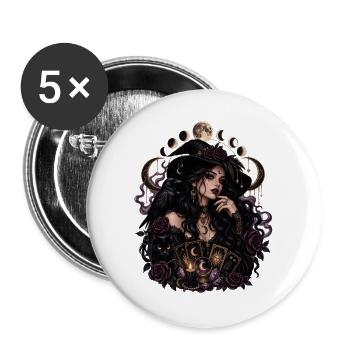 Mondmagie-Witch mit Krähenrosen - Buttons groß 56 mm (5er Pack) - Weiß - Vorne
