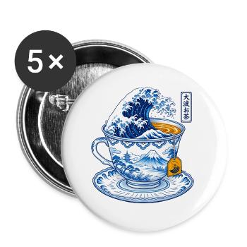 Japanische Welle in Teetasse Kunst - Buttons groß 56 mm (5er Pack) - Weiß - Vorne