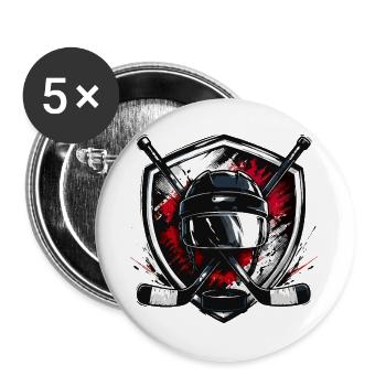 Torwart-Schild mit Sticks-Motiv - Buttons groß 56 mm (5er Pack) - Weiß - Vorne