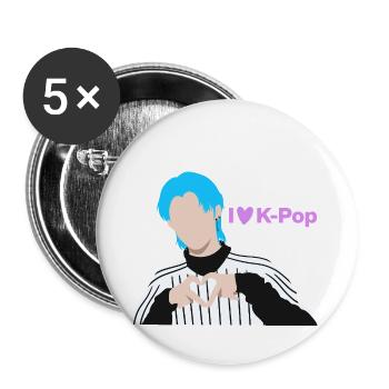 I LOVE K-POP, KOREA, POPKULTUR, FANLIEBE 🇰🇷 - Buttons groß 56 mm (5er Pack) - Weiß - Vorne