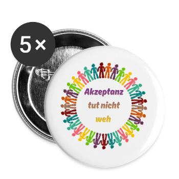 AKZEPTANZ TUT NICHT WEH, FÜR VIELFALT, GEGEN AFD - Buttons groß 56 mm (5er Pack) - Weiß - Vorne