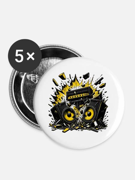 Explodierender Verstärker – Rocker Sticker Stil - Buttons groß 56 mm (5er Pack) - Weiß